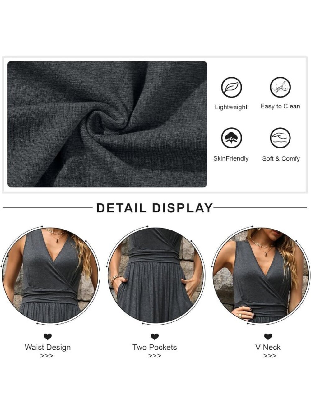 Women's Craved White Black Sleeveless Summer Casual Formal Pockets Maxi Dress - Picture 5 of 6